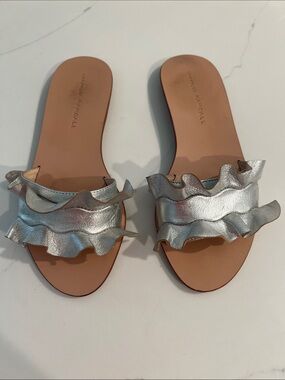 Loeffler Randall Silver Ruffle Slide Sandals